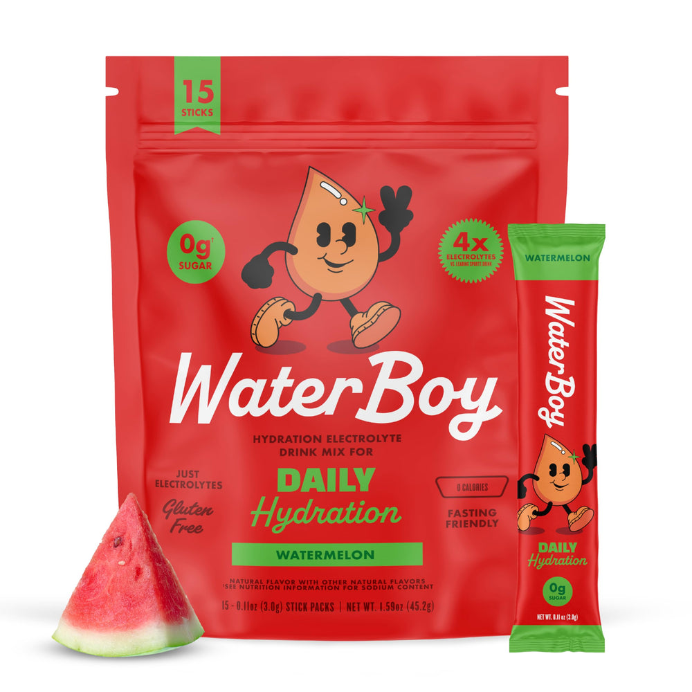 Waterboy Daily hydration stick in pack for on the go electrolytes.