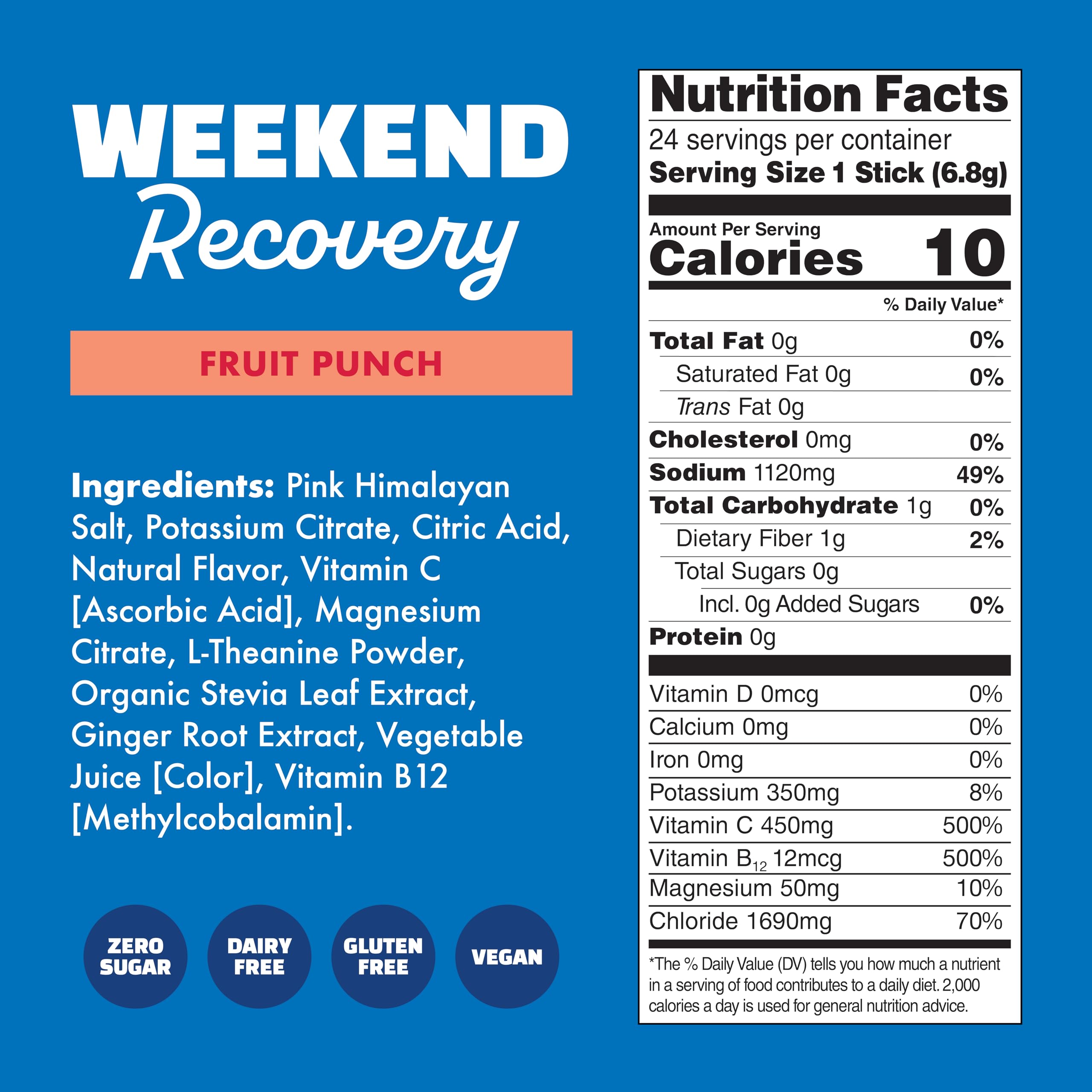Waterboy Weekend Recovery strawberry-lemonade flavor packet a tasty sugar-free hydration option.