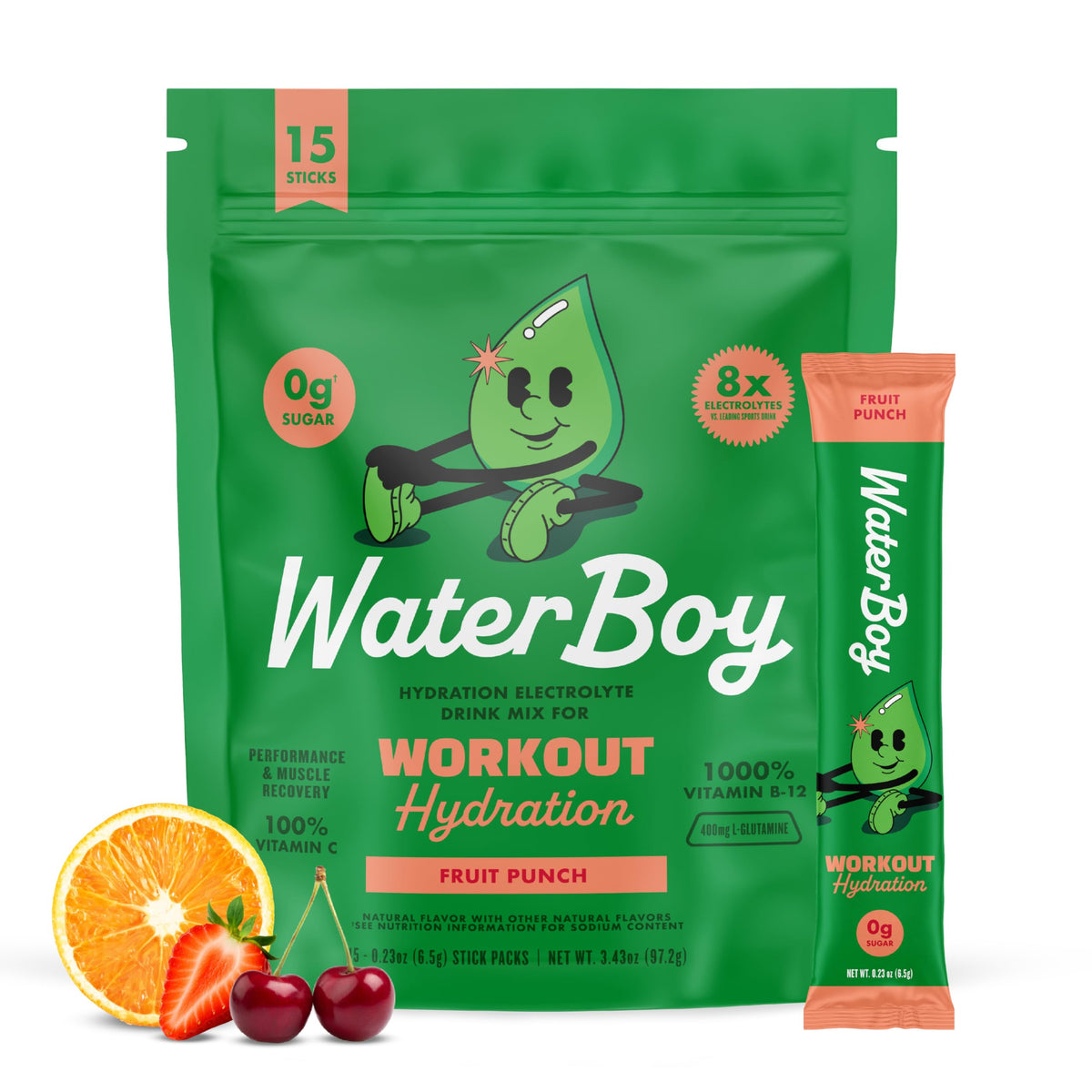 Waterboy Workout Hydration box pack shown for on-the-go electrolytes during workouts.
