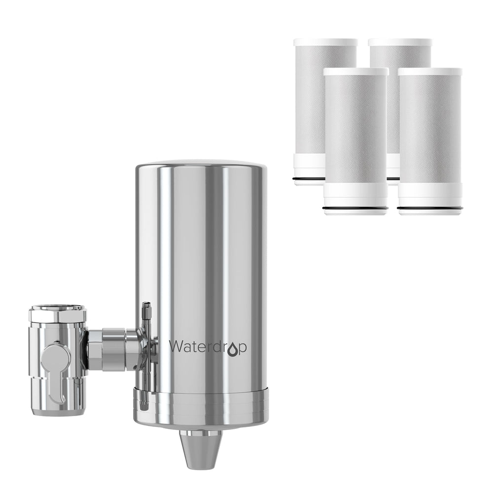 Waterdrop faucet filter on 360° rotating spout for easy access