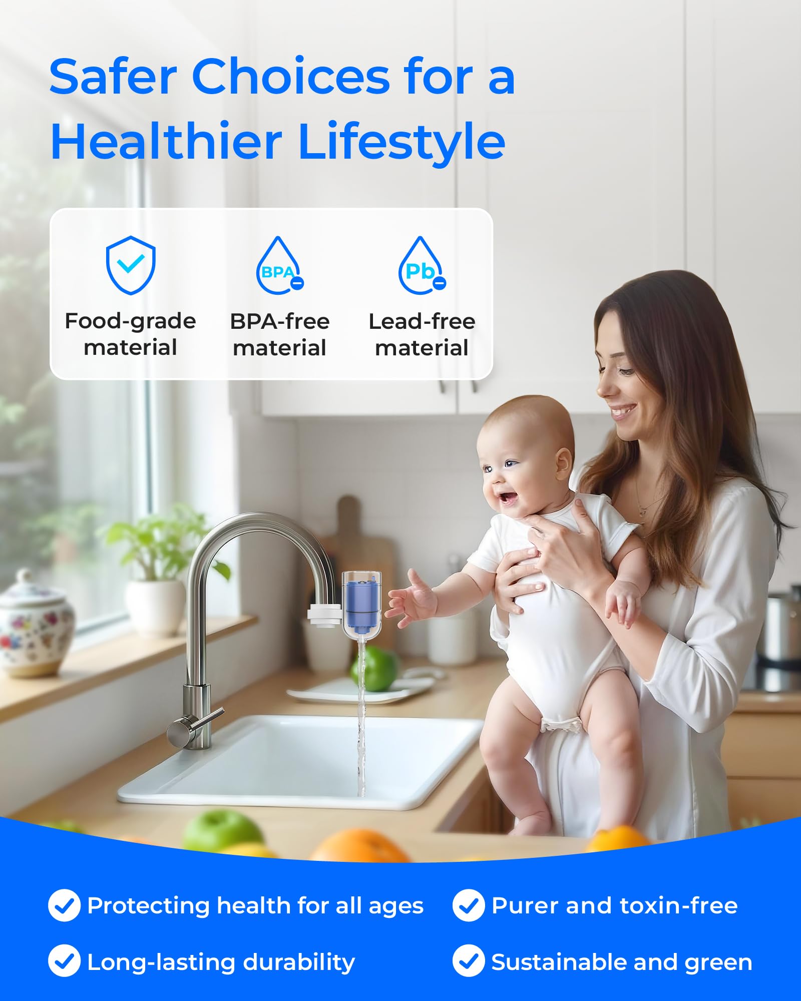 Waterdrop NSF 42 filter installed on PUR faucet for clean water