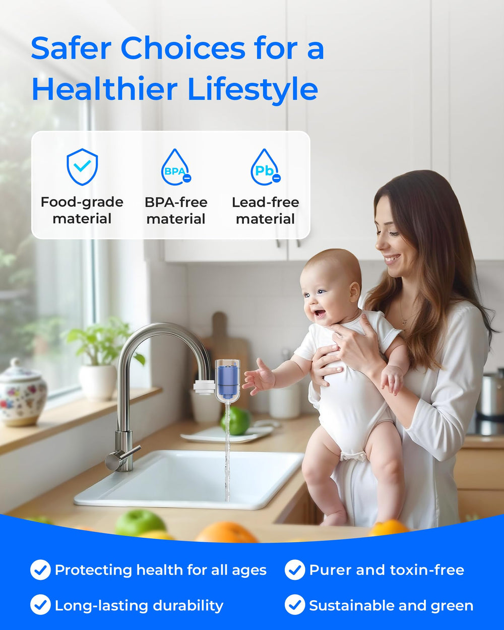 Waterdrop NSF 42 filter installed on PUR faucet for clean water