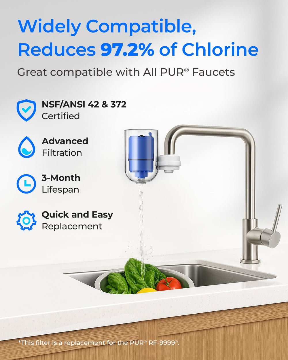 Waterdrop NSF 42 filter labels and certifications highlighting chlorine reduction