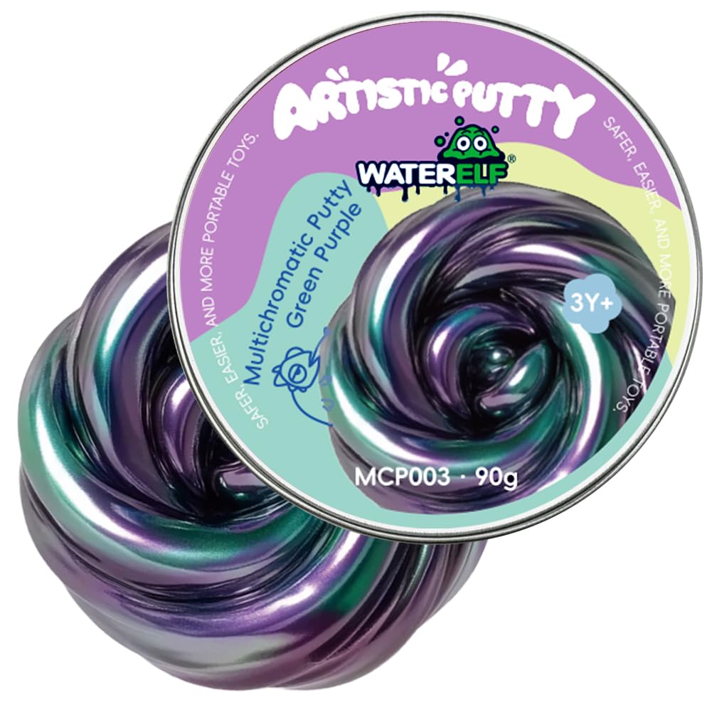 WaterELF Galaxy Putty green purple tin for creative play and stress relief.