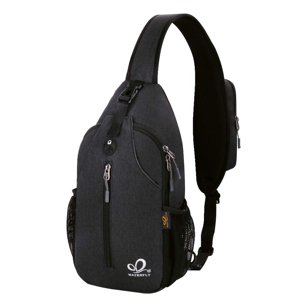 WATERFLY Crossbody Sling Backpack front view for compact travel and quick access.