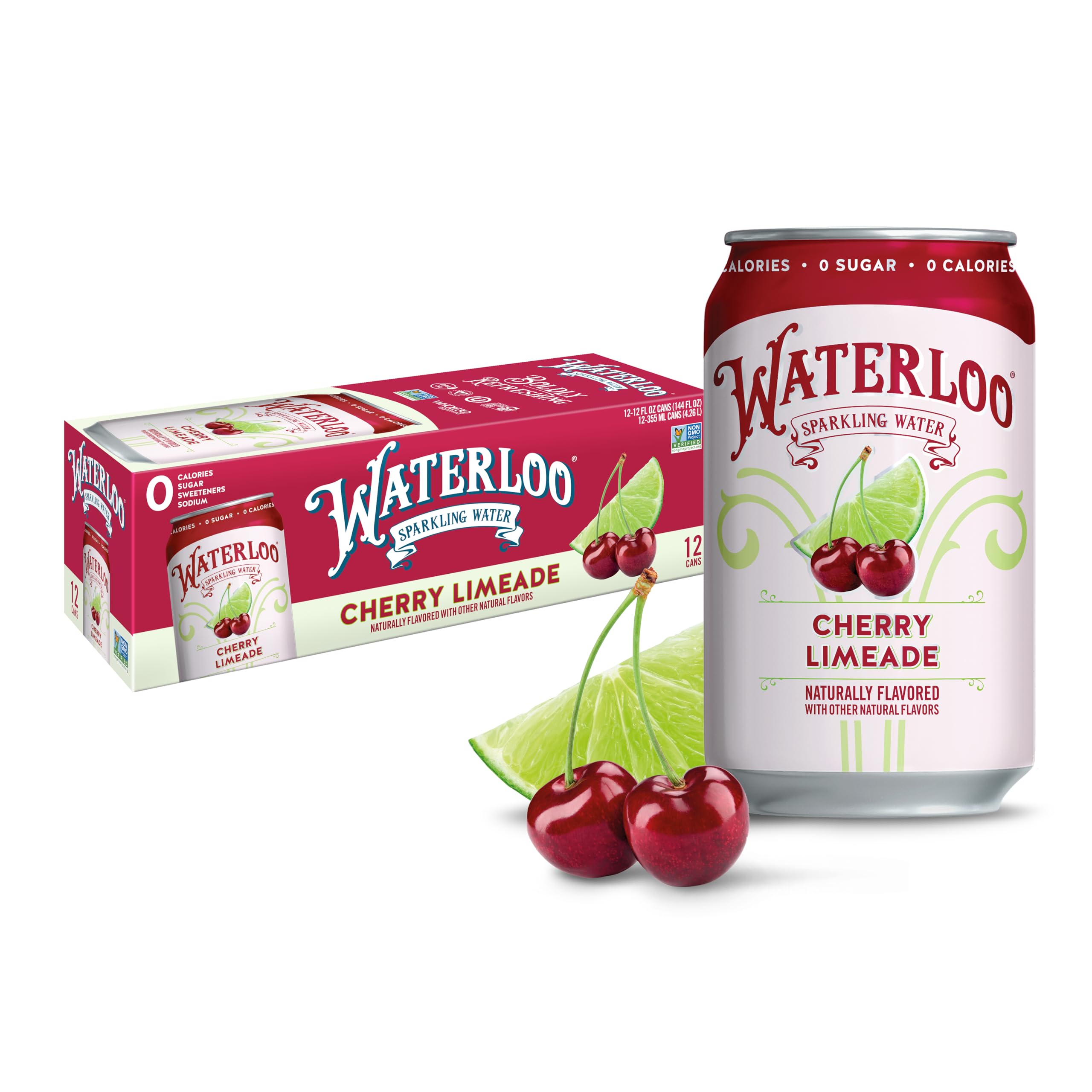 Waterloo Cherry Limeade can pour shows crisp flavor with zero calories