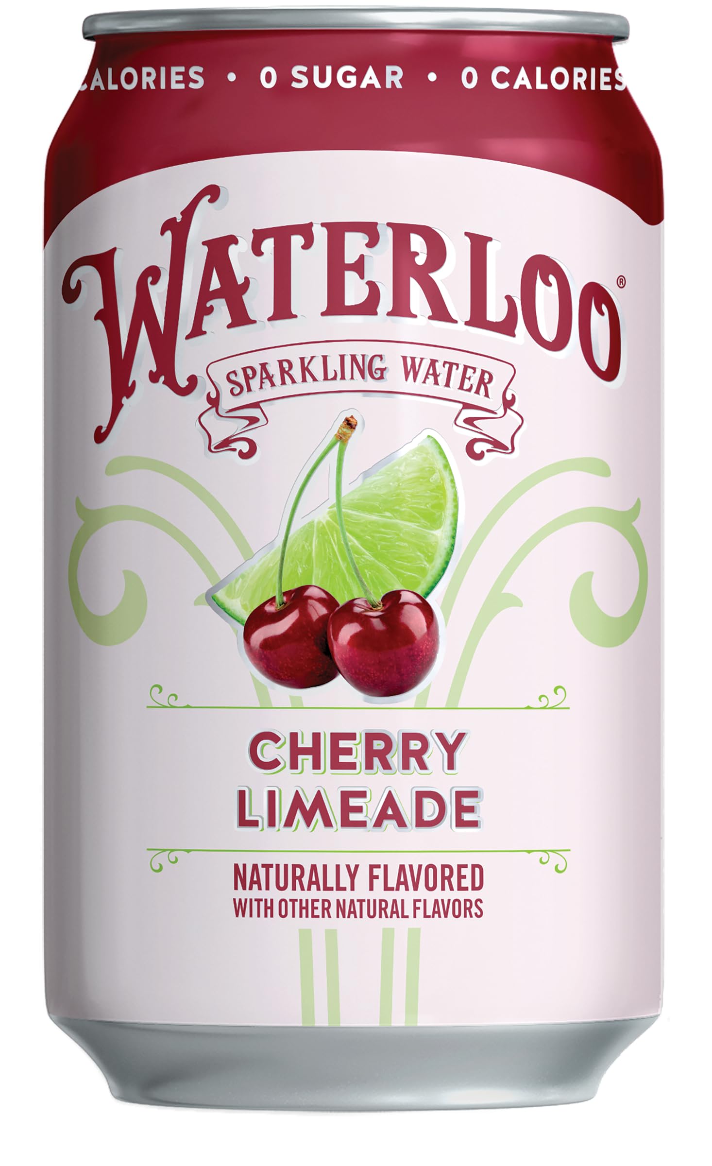 Waterloo Cherry Limeade pack of 12 cans on desk for guilt-free sipping