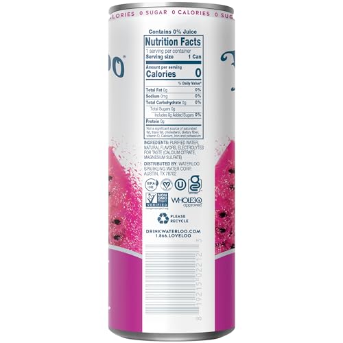Waterloo Dragon Fruit Punch can on table highlighting zero calories and electrolytes for active days