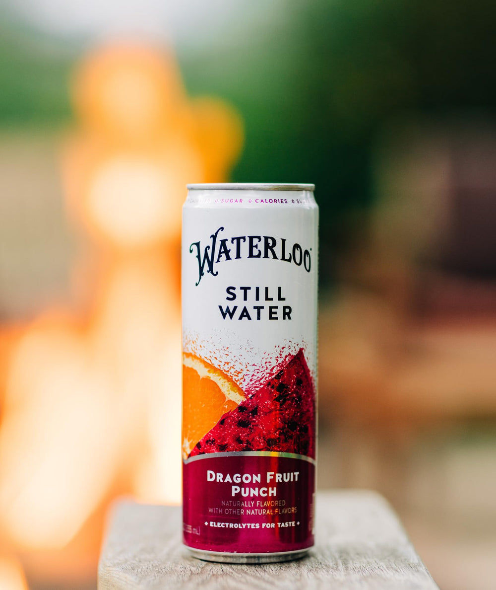 Waterloo Dragon Fruit Punch pack of 12 cans emphasizing convenient on-the-go hydration