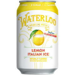 Waterloo Lemon Italian Ice pack of 12 cans for convenient, calorie-free refreshment.
