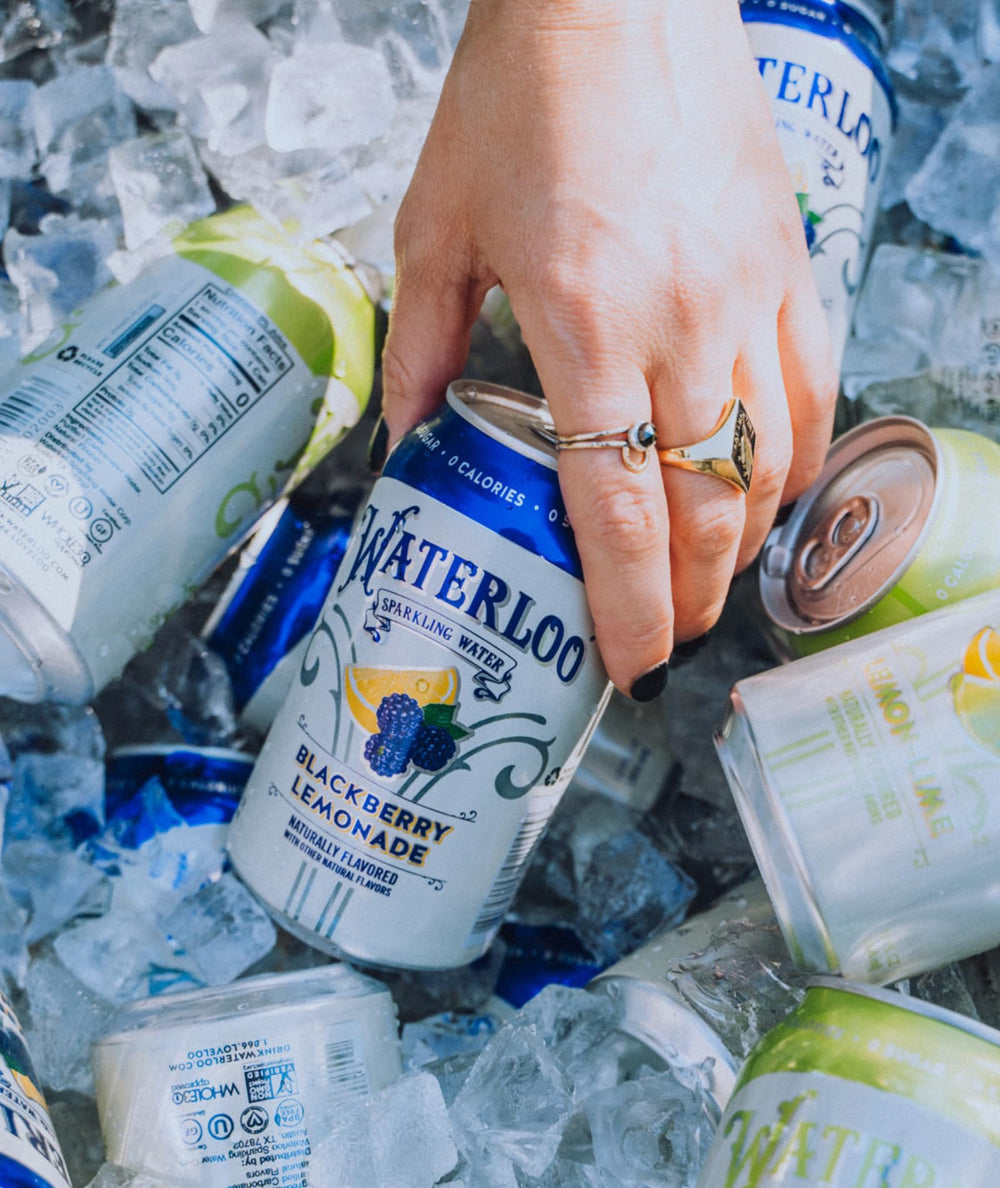 Waterloo Sparkling Water can shows eco-friendly aluminum packaging