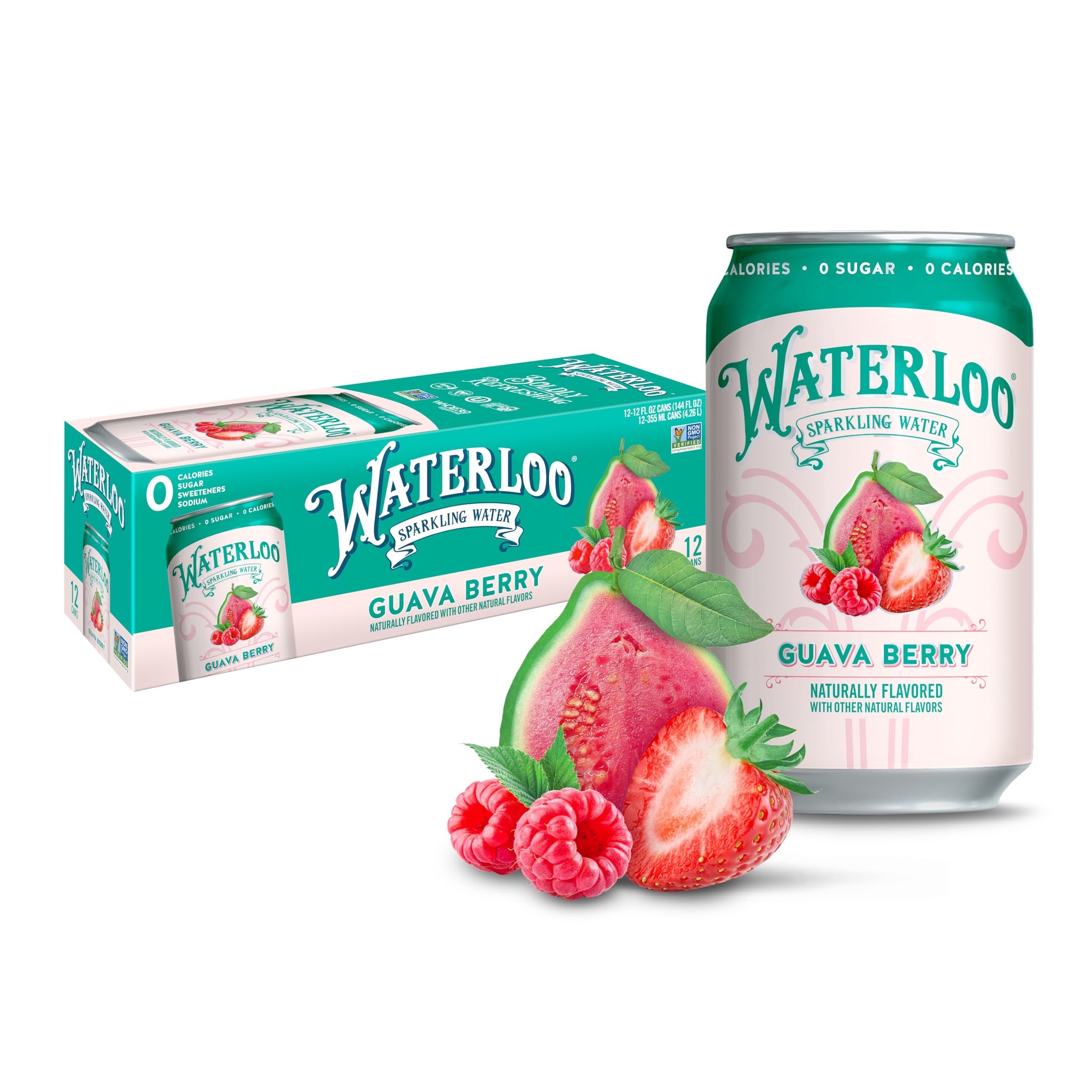 Waterloo Sparkling Water Guava Berry bottle close-up, ideal for daily refreshment on-the-go.