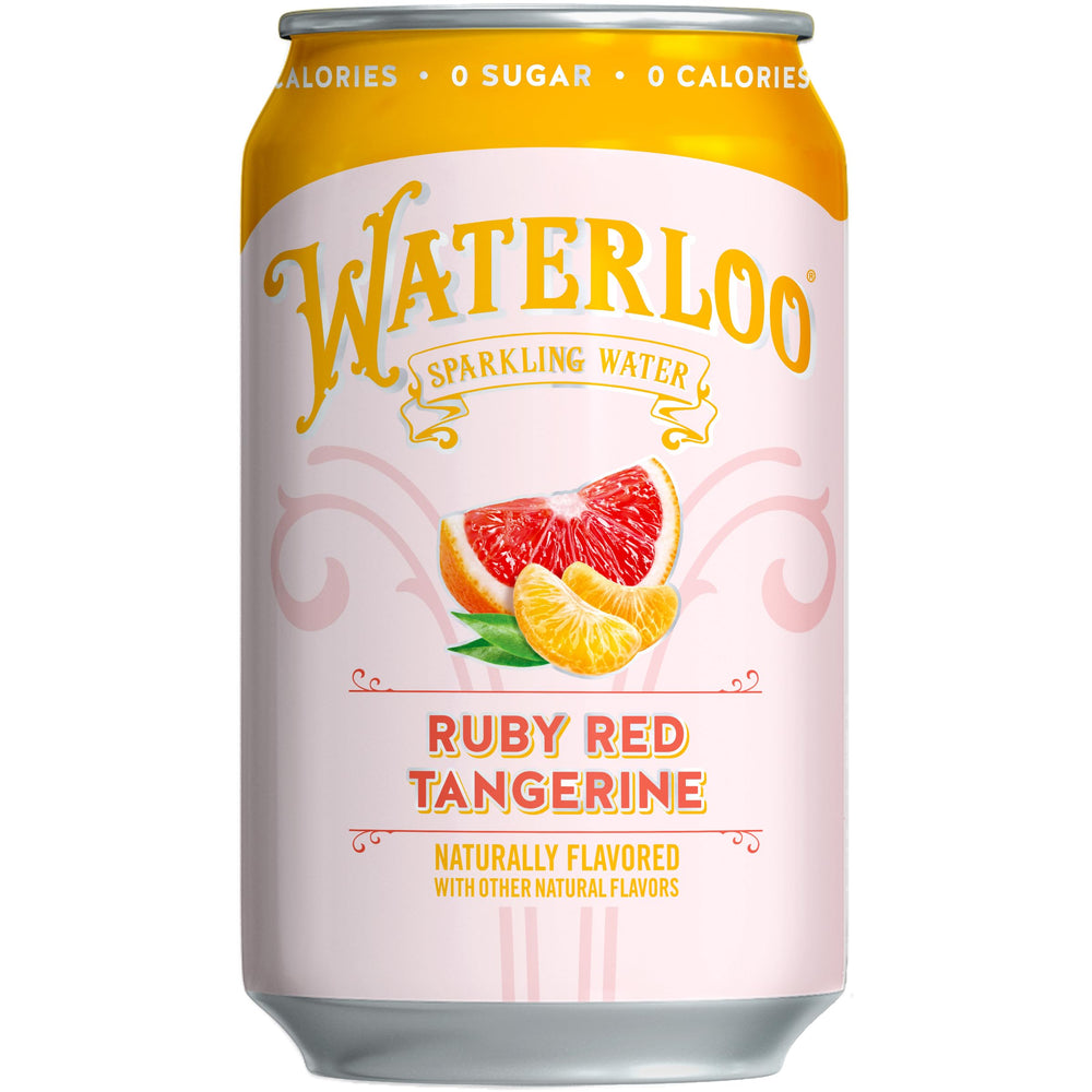 Waterloo Sparkling Water Ruby Red Tangerine can with bold aroma ideal for meals