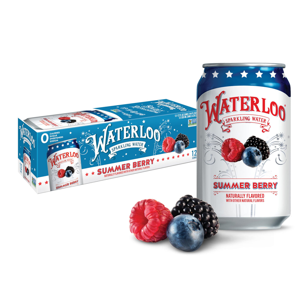 Waterloo Summer Berry sparkling water can with bold flavor and refreshing fizz