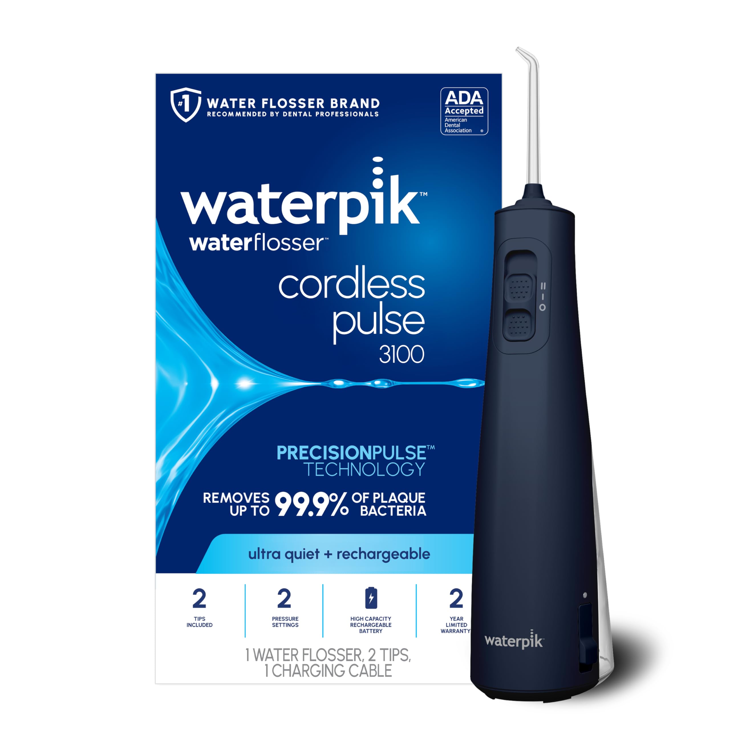 Waterpik Cordless Pulse 3100 front view for portable dental care.