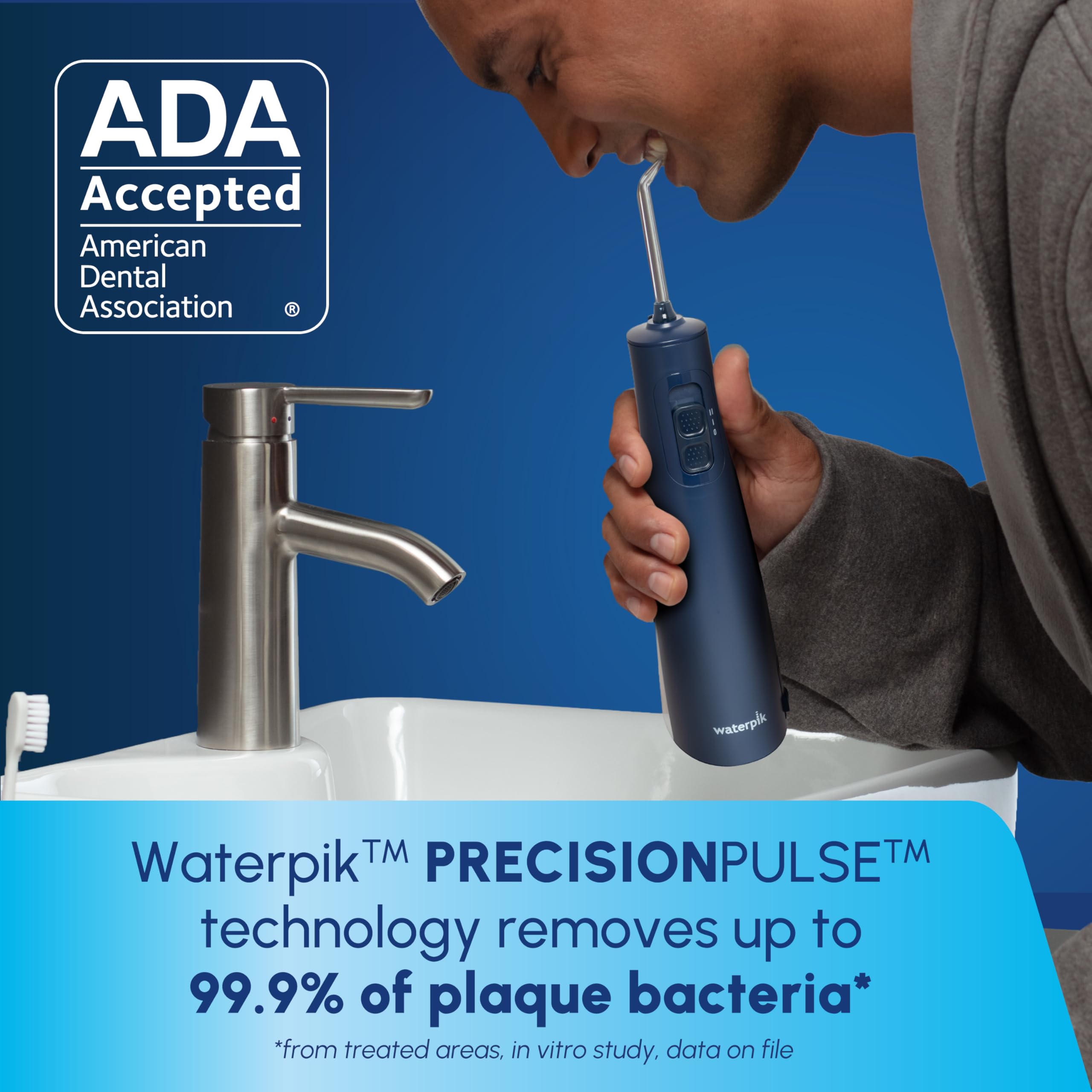 Waterpik Cordless Pulse 3100 removable reservoir and tips for travel.