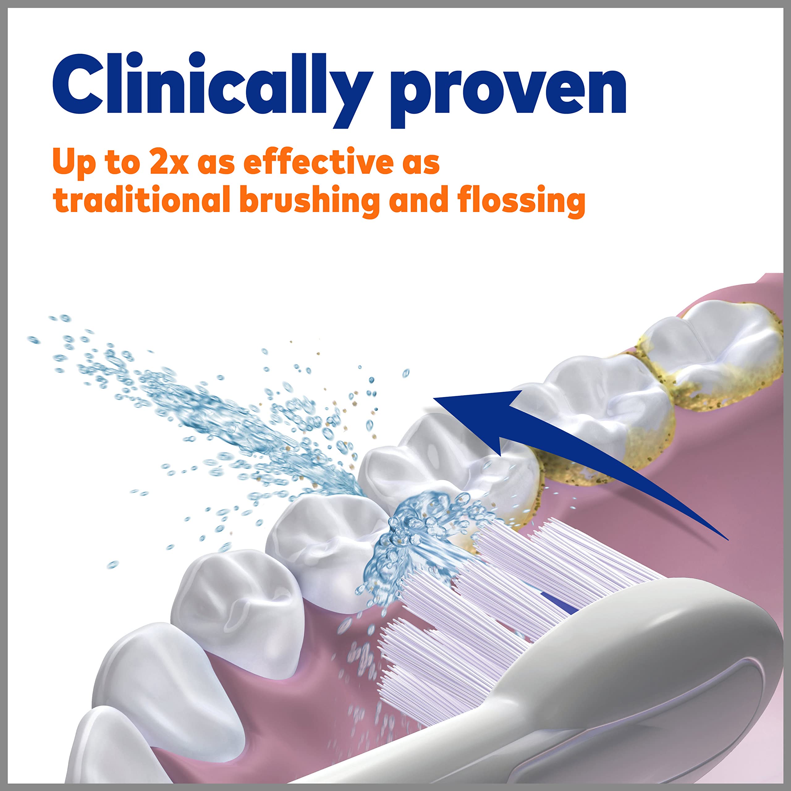 Waterpik flossing technology integrated in the head for between-teeth cleaning