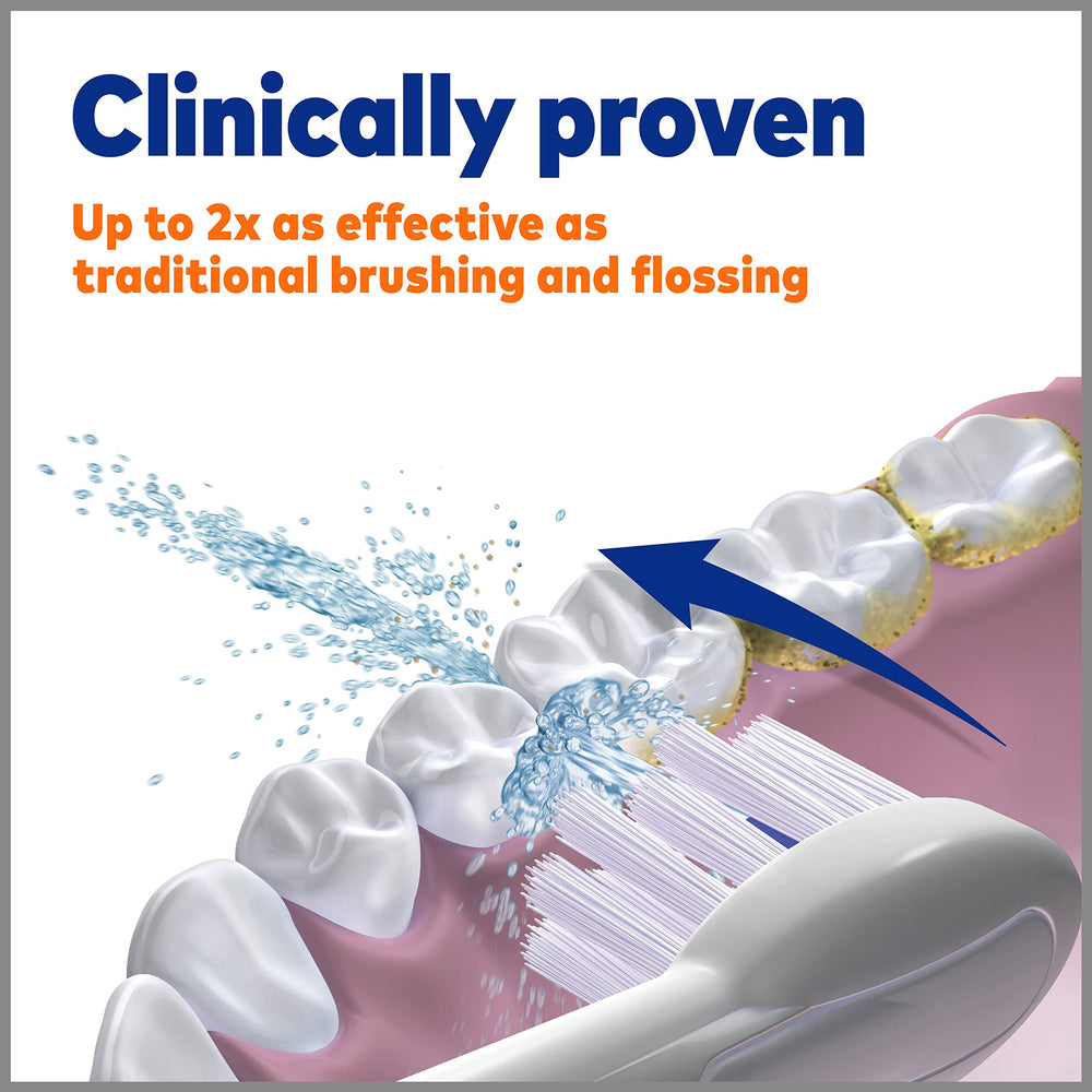 Waterpik flossing technology integrated in the head for between-teeth cleaning