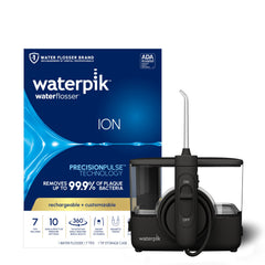 Waterpik ION Professional bottle reservoir showing 90+ seconds capacity for extended flossing sessions.