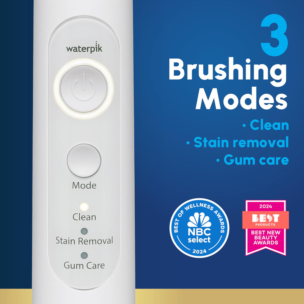 Waterpik Sensonic toothbrush features a 2-minute timer for structured brushing.