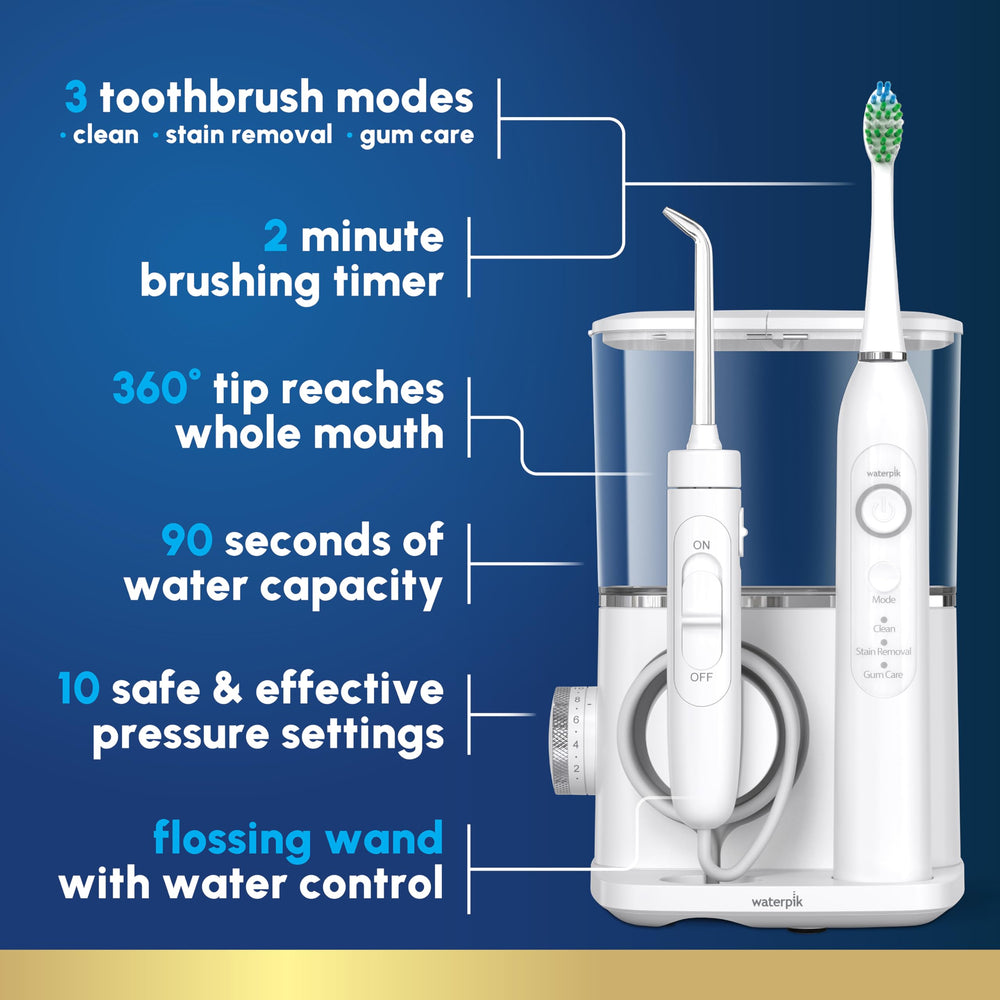 Waterpik Sensonic Complete Care toothbrush head with soft ADA-compliant bristles for gentle cleaning.