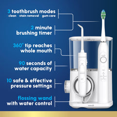 Waterpik Sensonic Complete Care toothbrush head with soft ADA-compliant bristles for gentle cleaning.