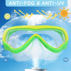 Water Space anti-fog and anti-UV lenses provide clear underwater vision and sun protection.