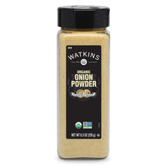 Watkins Organic Onion Powder bottle displaying premium seasoning for recipes