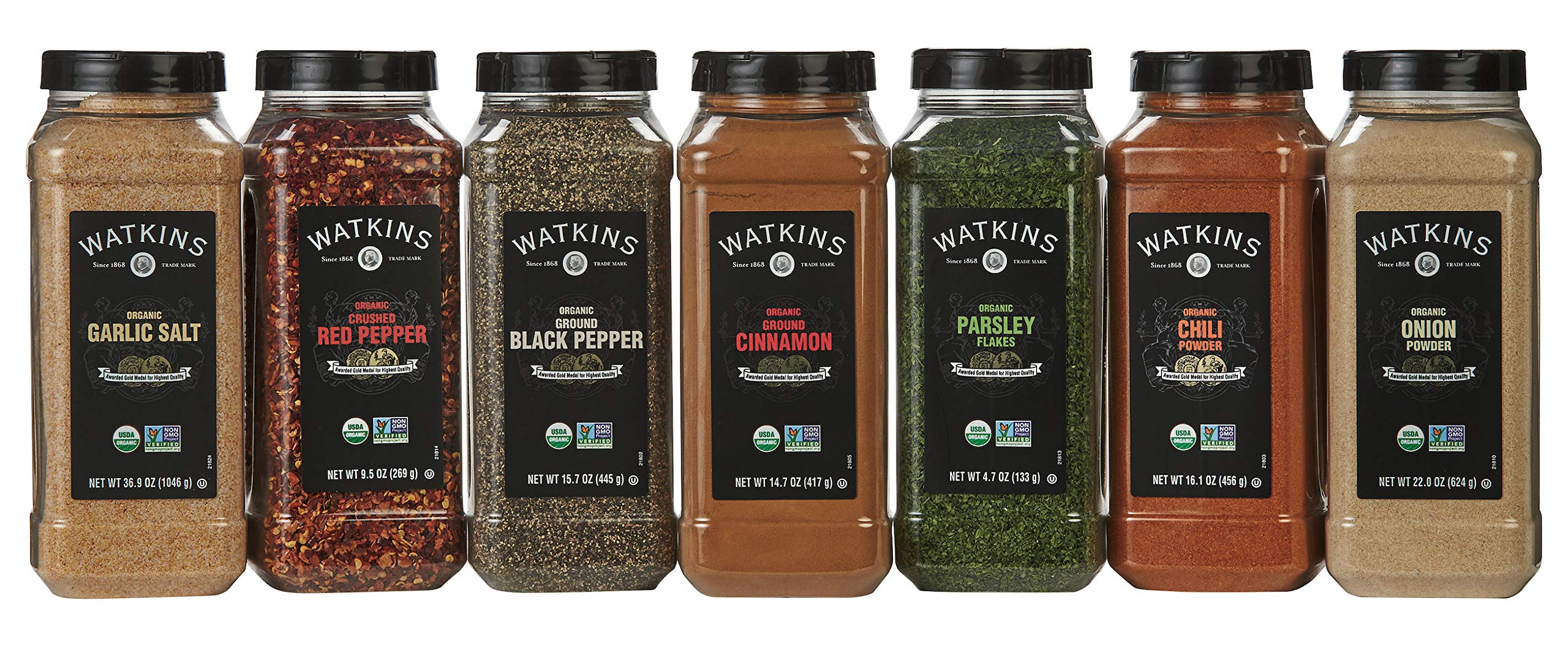 Watkins Organic Onion Powder, USDA Organic, enhances soups and sauces.