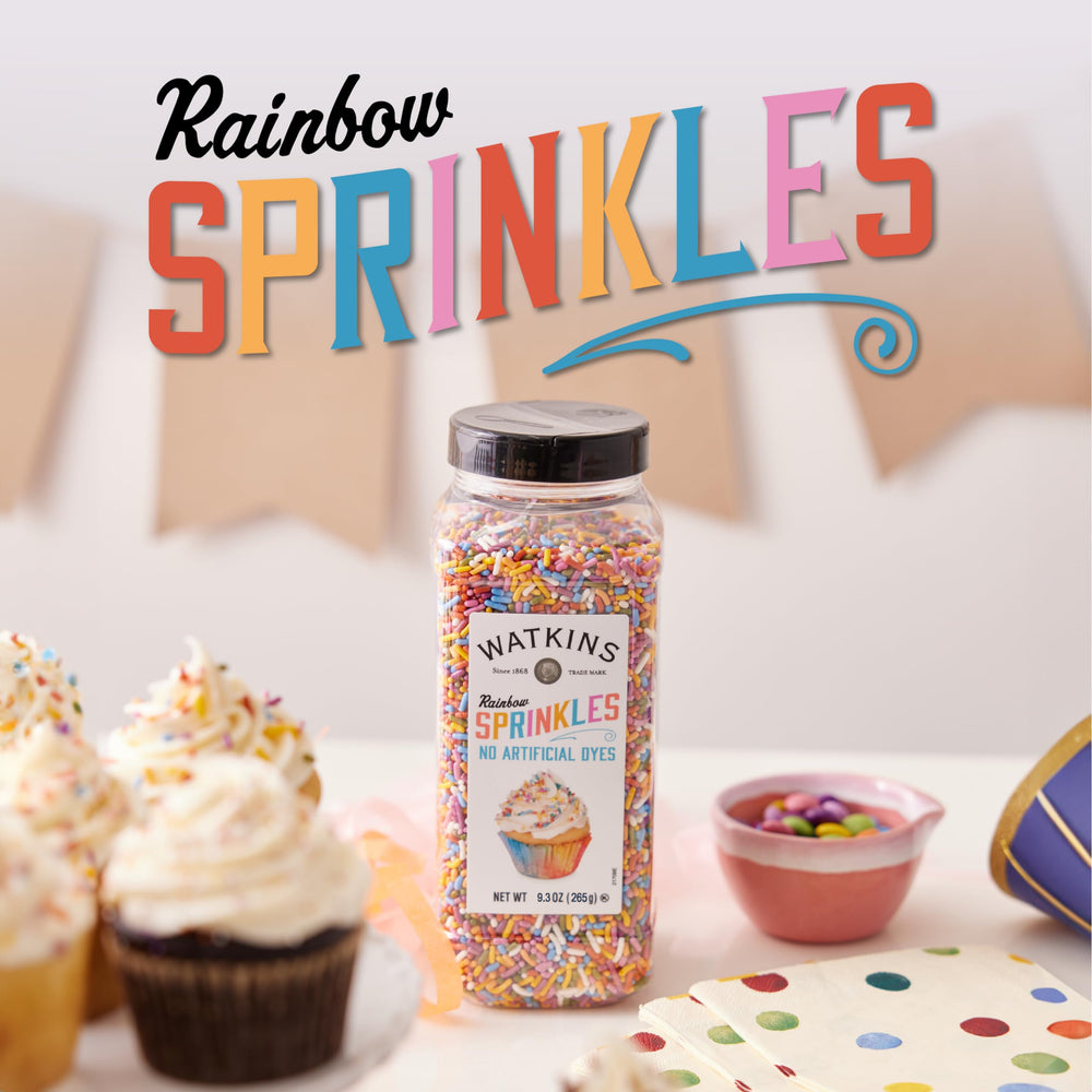 Watkins Rainbow Sprinkles highlight gluten-free, non-GMO dessert toppings