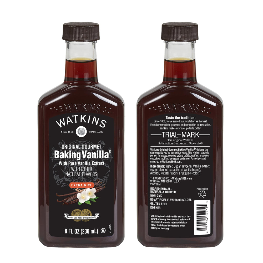 Watkins vanilla extract pour into bowl showing double-strength flavor.