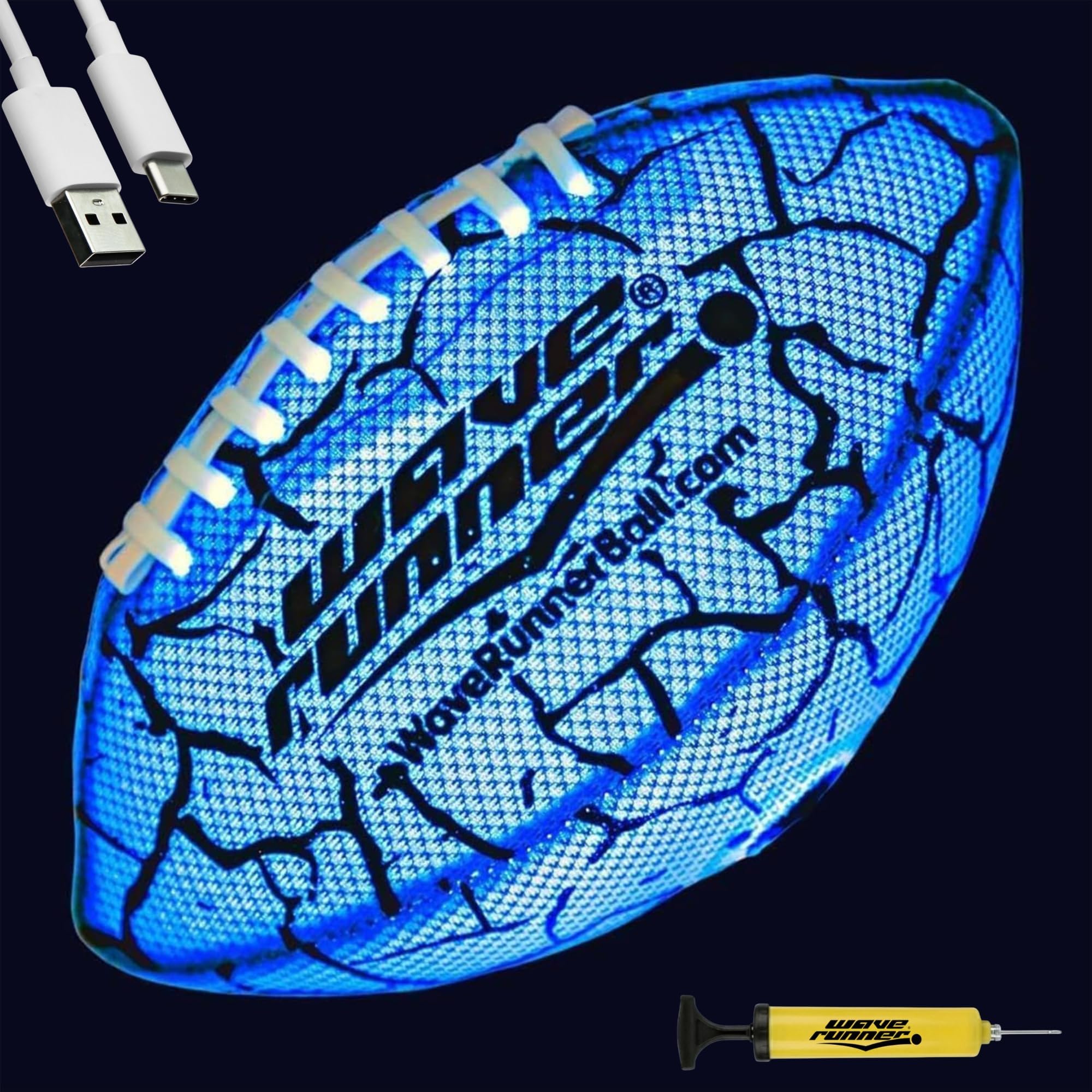 Wave Runner LED Football blue glow enhances night visibility for safer evening games.