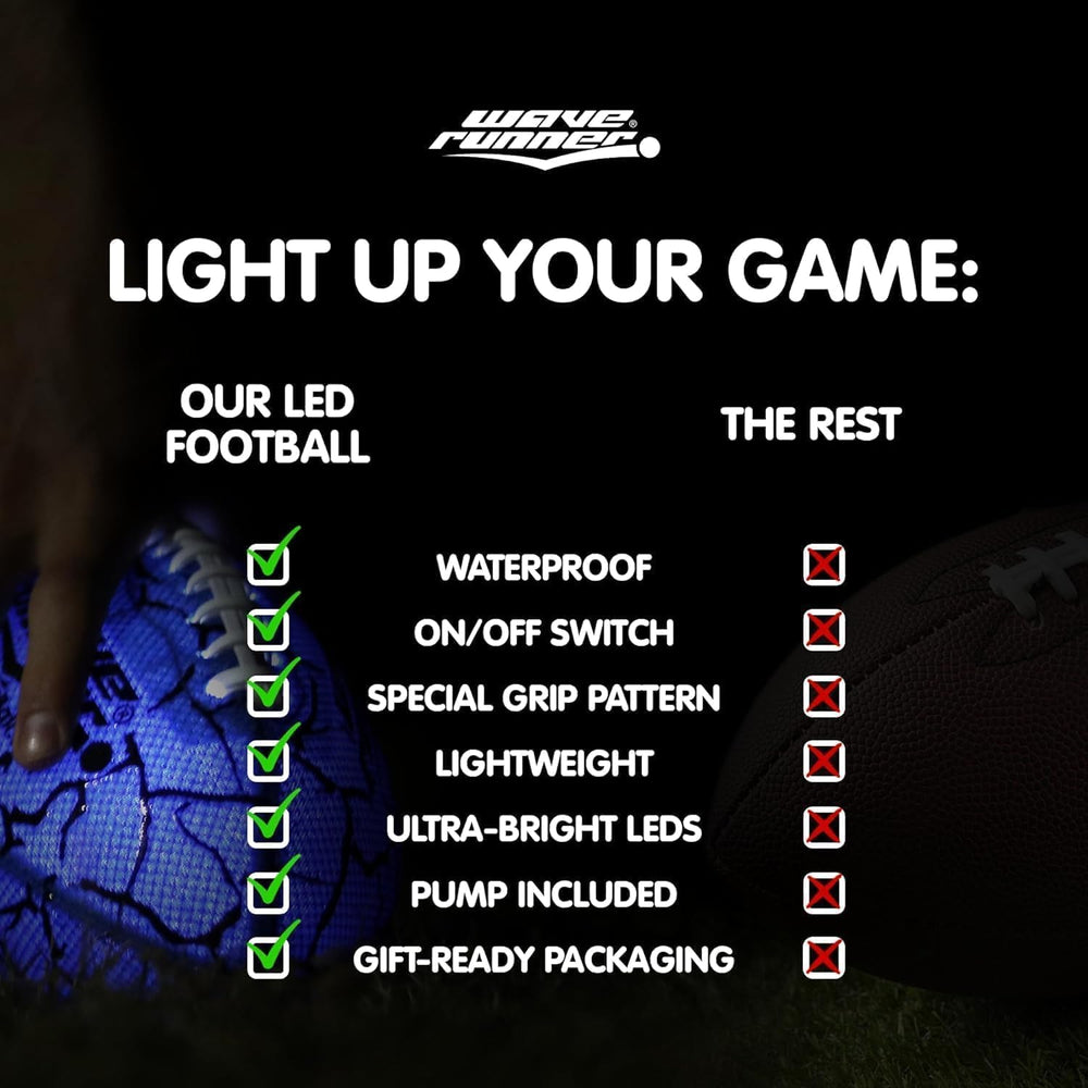 Wave Runner LED Football includes pump for quick inflation before games.