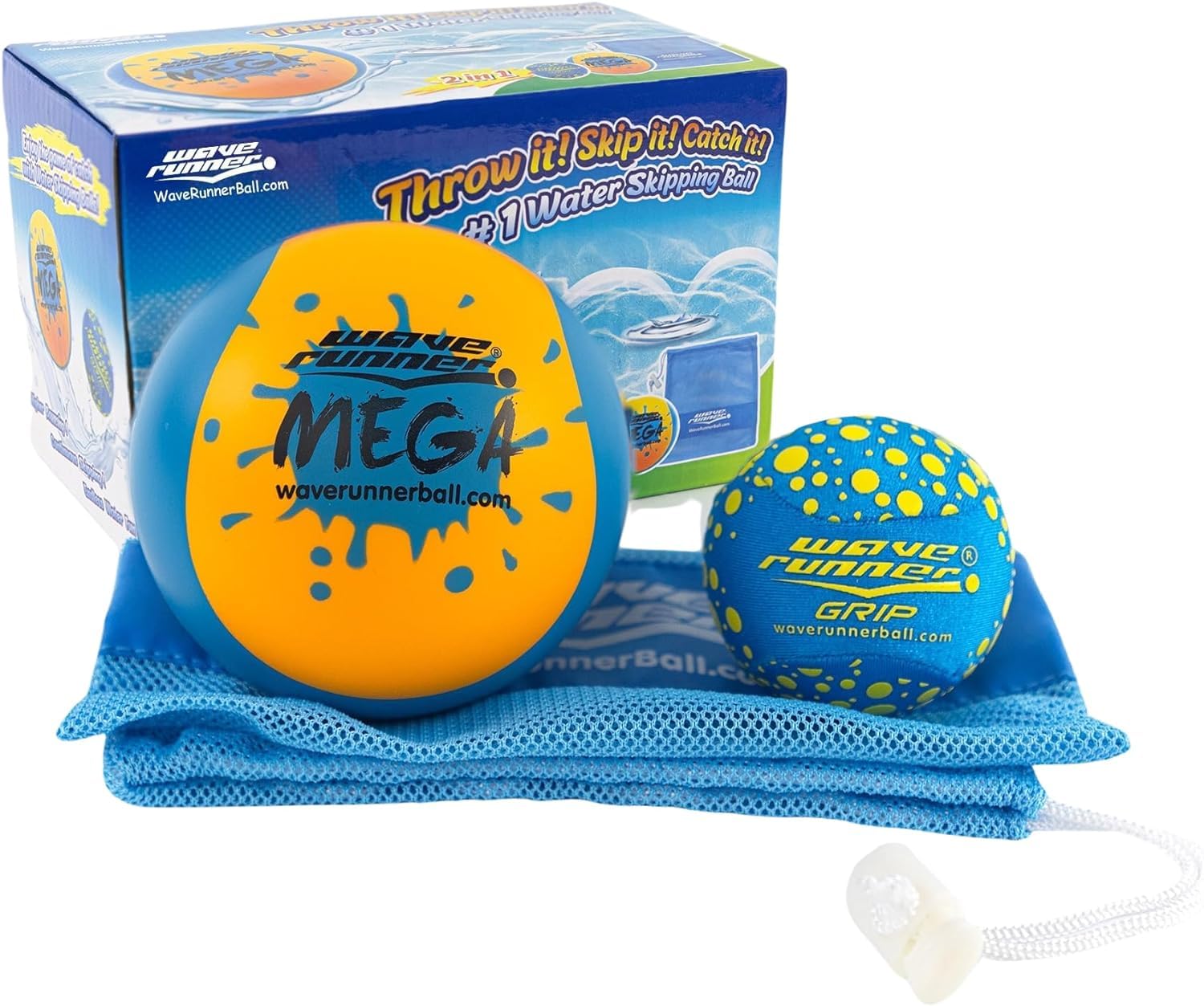 Wave Runner Mega Ball skipping action with rapid water bounces.