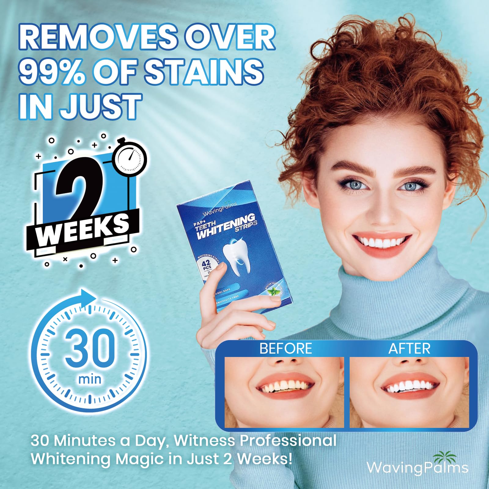 Waving Palms Mint flavor strips deliver fresh breath and enamel-safe whitening