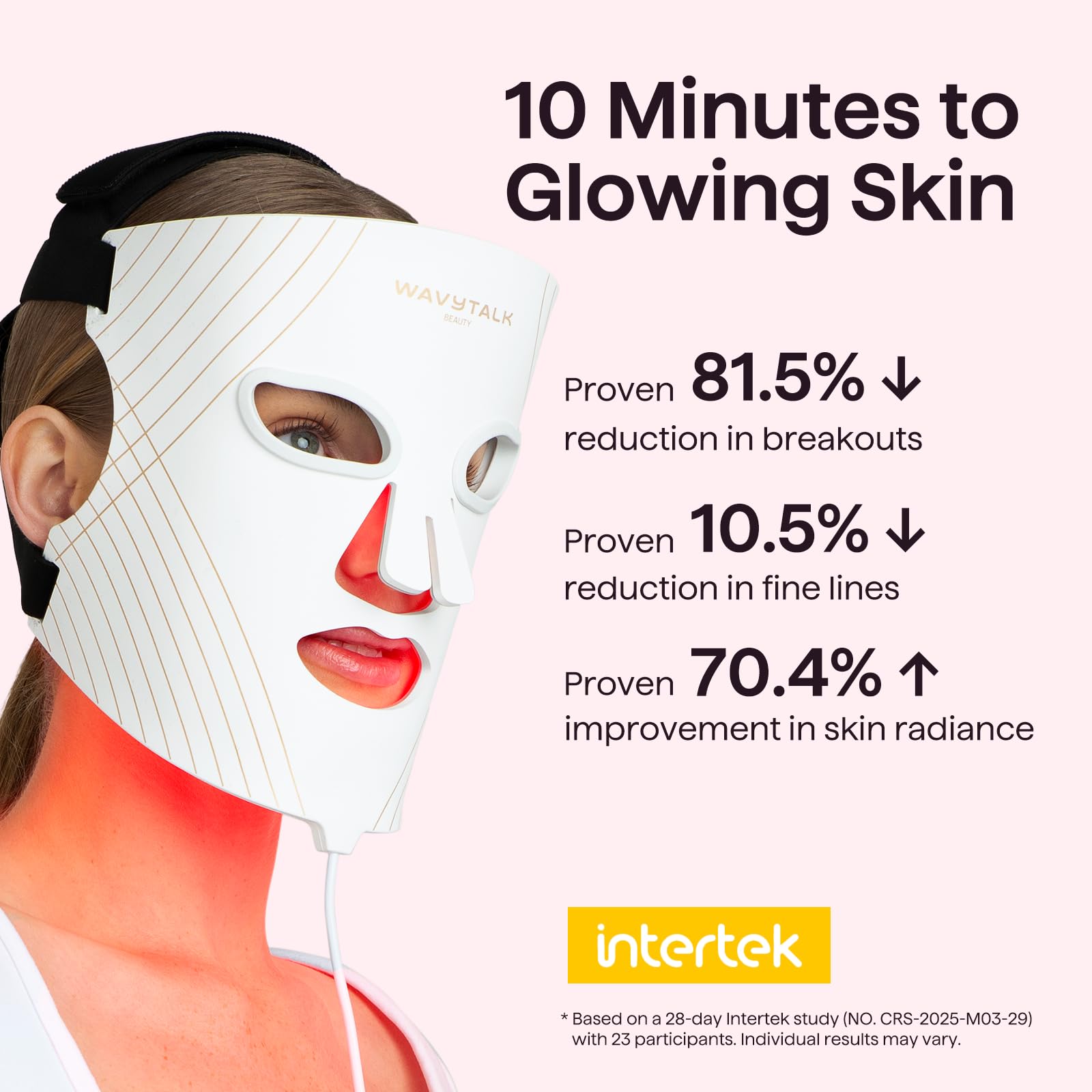 wavytalk Glow Time mask side view showing comfortable fit for extended sessions.