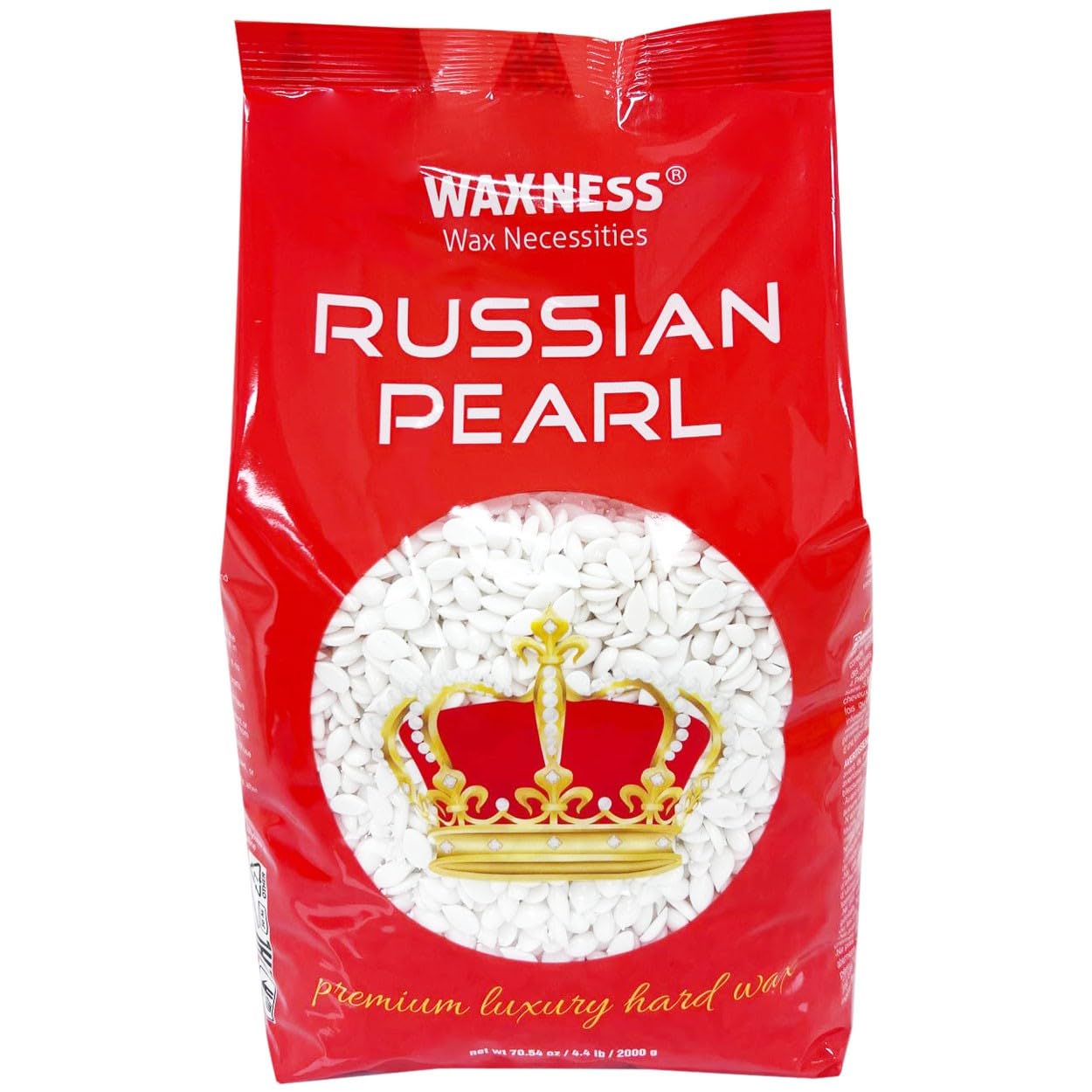 Waxness Russian Pearl hard wax beads in packaging for precise professional prep