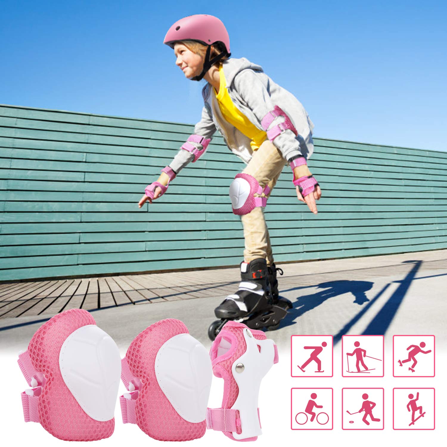WayEee knee pads pink provide cushioned protection during skating or biking.