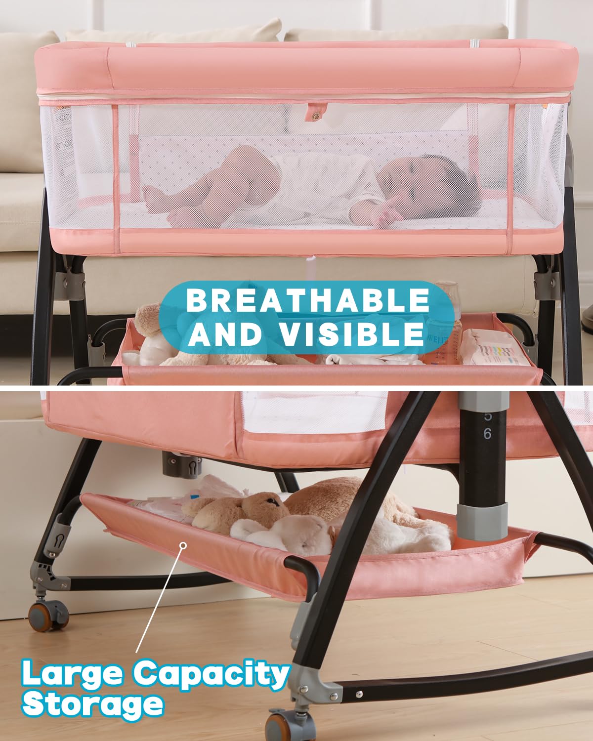 Wayfong bedside bassinet storage basket keeps baby essentials within reach.