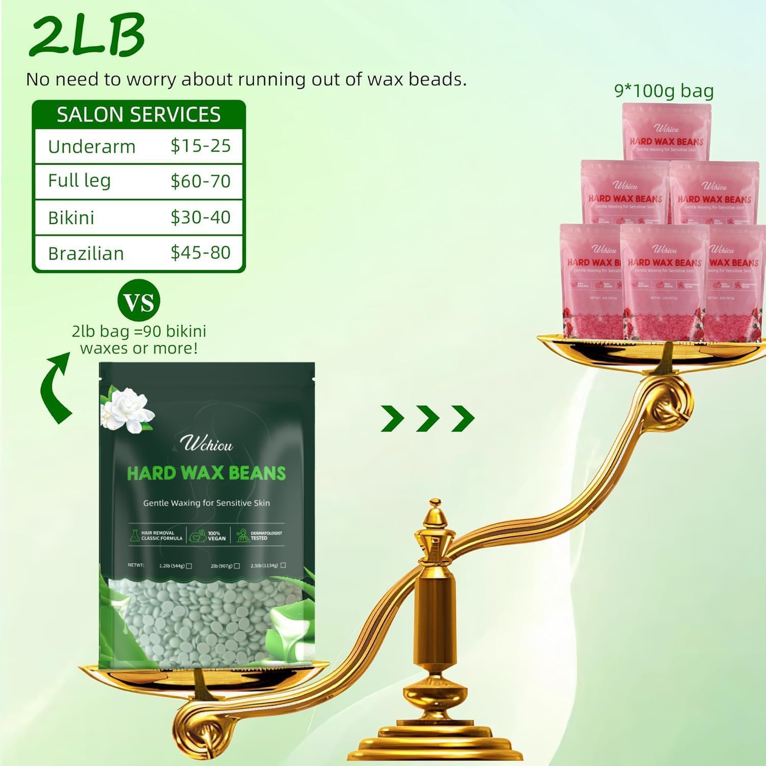 Wchiou leg waxing using hard wax beads for coarse hair.