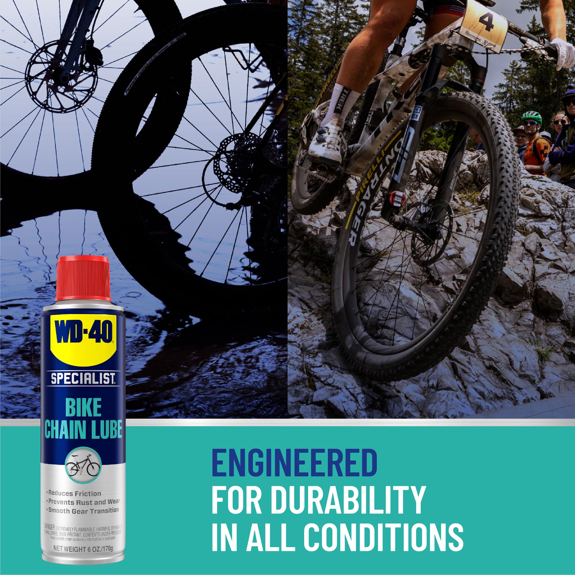WD-40 BIKE lube on links suggesting reduced friction.