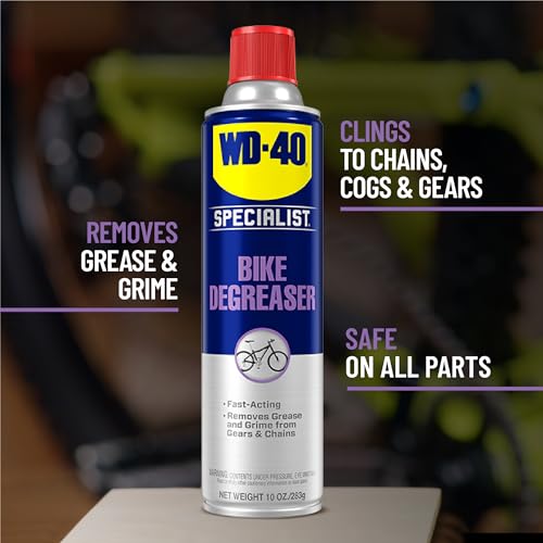 WD-40 BIKE Specialist Degreaser foaming action penetrates drivetrain grime.