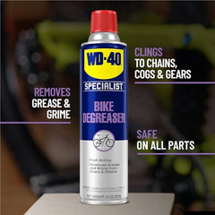 WD-40 BIKE Specialist Degreaser foaming action penetrates drivetrain grime.
