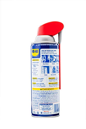 WD-40 product image highlights quick, tool-ready maintenance on metal and more.