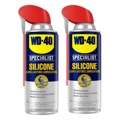 WD-40 Specialist Silicone Lubricant spray can with two-way action smooths moving parts.