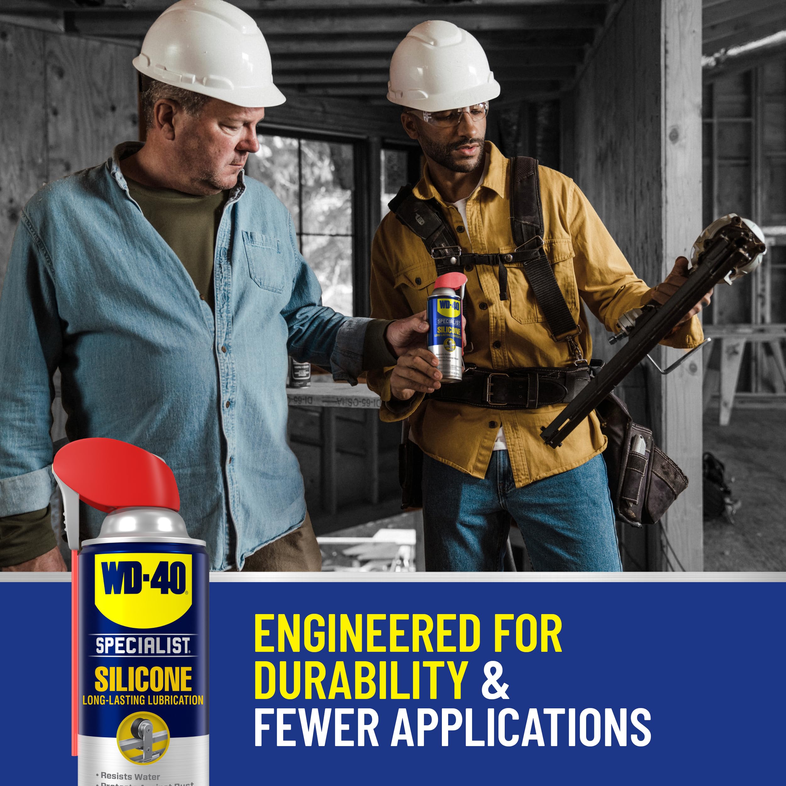 WD-40 Specialist silicone lubricant safe for metal and non-metal surfaces.