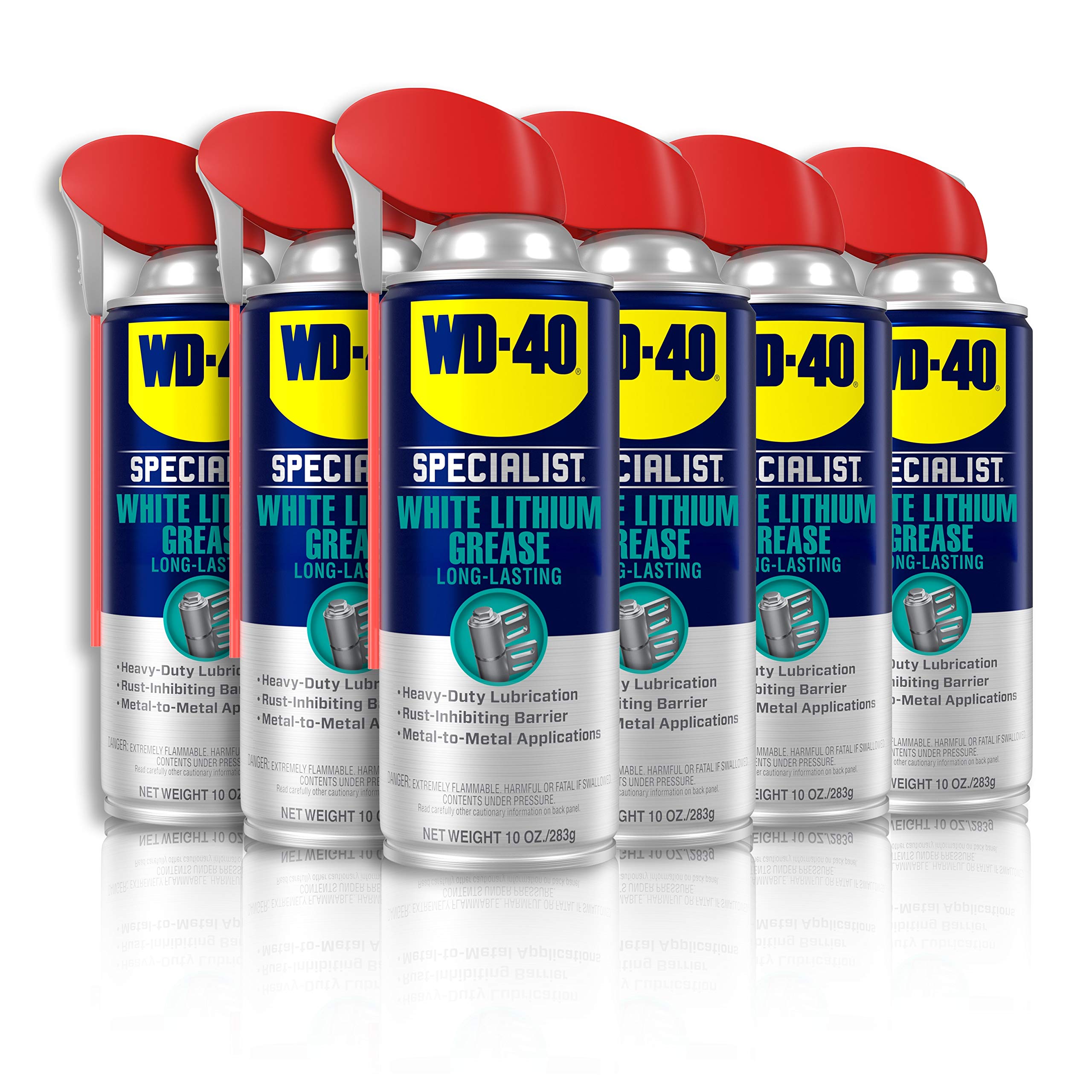 WD-40 Specialist White Lithium Grease Spray bottle ready for heavy-duty metal lubrication.