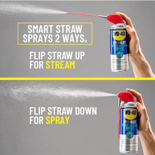 WD-40 Specialist White Lithium Grease spray inhibits rust on metal surfaces