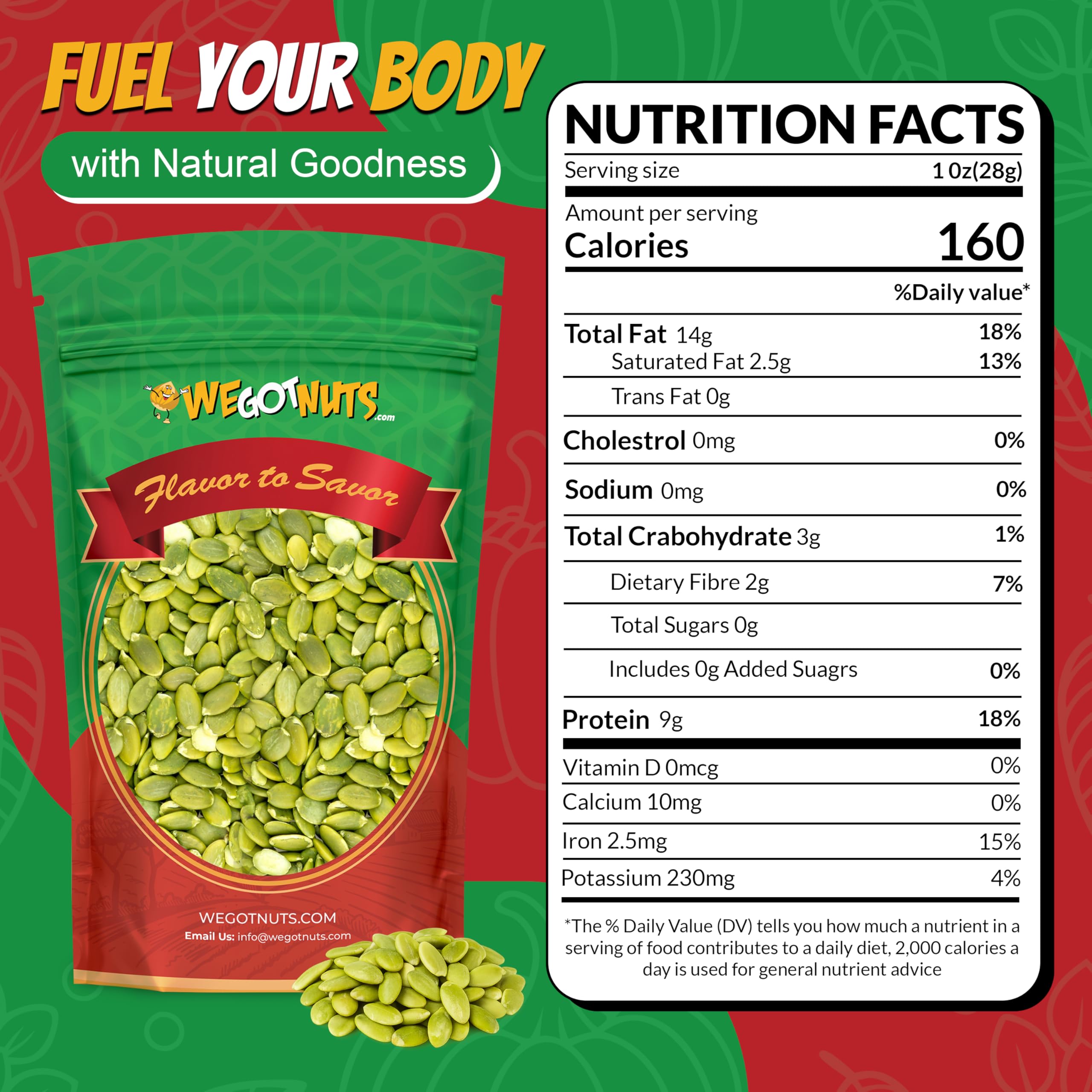 We Got Nuts pumpkin seeds in a snack bowl for a low-calorie option.