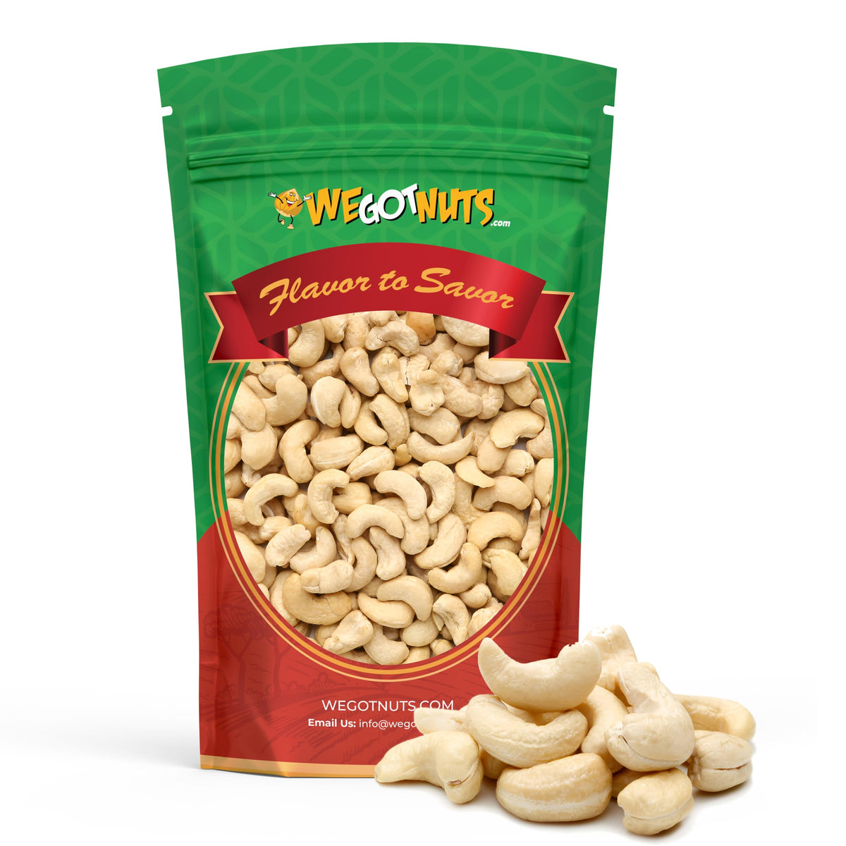 We Got Nuts raw cashews 5lb bag, fresh and oil-free for snacking.